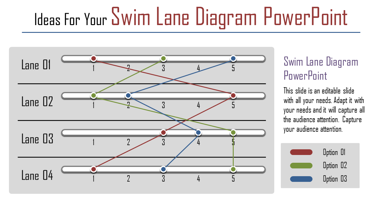 Attractive Swim Lane Diagram PowerPoint PPT Template
